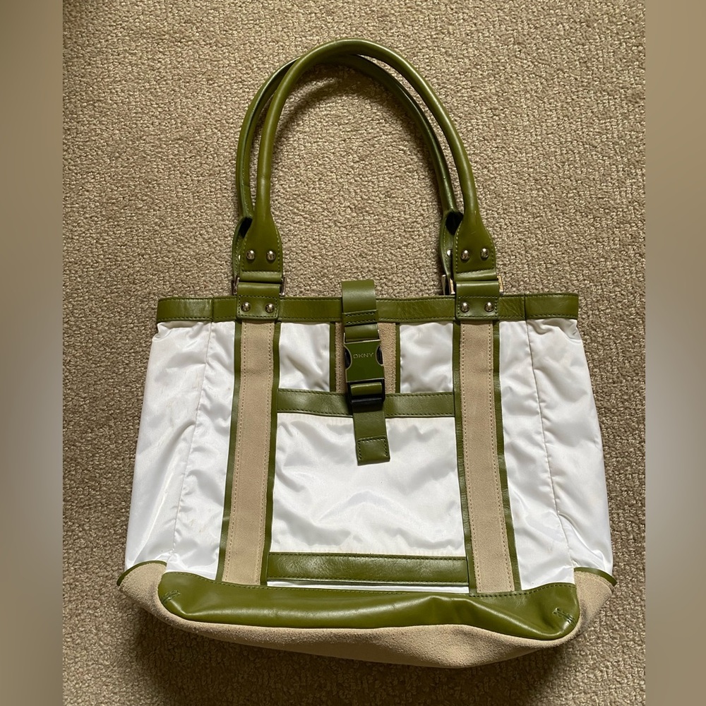 DKNY green and white nylon with some suede bigger bag